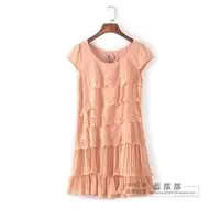 在飛比找PChome商店街優惠-[超豐國際]香夏裝女裝桔色純色雪紡修身簡約連衣裙 09305