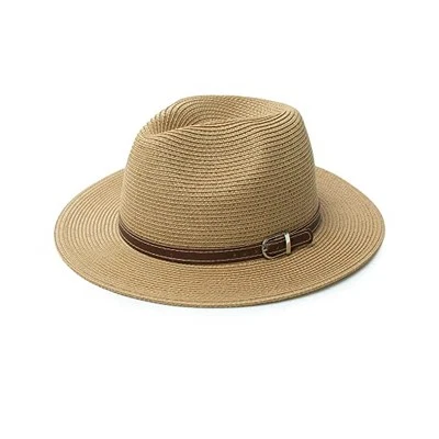 Men's Fedora Sun Hat Fine Braid Wide Brim UPF 50+ Straw Panama Hat Medium Brown
