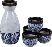 TOPPERFUN 1 Set Elegant Sake Serving Set Japanese Sake Pot with Glazed Cups for Home Entertaining Microwave Safe Narrow Neck Design for Heat Retention