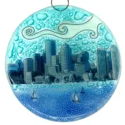 Boston Skyline Christmas Tree Ornament - Art Glass Light Catcher