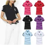 女生 POLO 素色 POLO衫 刺繡POLO大馬 短袖POLO衫 翻領短T 網眼純棉