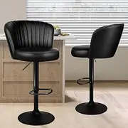 [ALFORDSON] All Black Bar Stool Gas Lift, 2X Dylan Kitchen Barstools, Swivel Leather Adjustable Counter Dining Chairs, Home Bar Dining Room Furniture in 62-82cm Seat Height