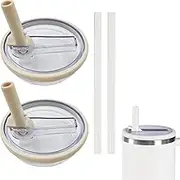 2 Pack 30 oz Tumbler Flip Straw Lid Replacement fit for Stanley Quencher, Leak-Proof Splash Resistant Tumbler Lids,Reusable Tumbler Cover for Stanley Cup (Off-white)