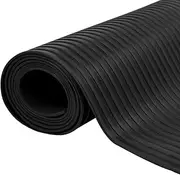 Rubber Floor Mat Anti-Slip 5 x 1 m Broad Ribbed Durable Flooring for Bathroom, Kitchen, Swimming Pool, Gym and More - Black