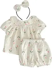 [LIFKOME] Summer Newborn Clothing Set Girl Tulip Design Soft Cotton Short Sleeve Family Gathering Essential