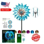 Azure Kinetic Wind Spinner - 75in Solar-Powered Garden Art with LED Illumination
