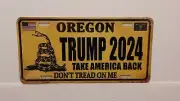 OREGON DON'T TREAD ON ME TRUMP 2024 T.A.B. METAL AUTO TAG PLATE CUSTOM