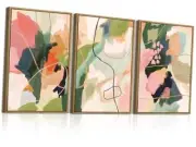 Framed Abstract Colorful Wall Art Set of 16x24 inches Green Abstract Wall Art