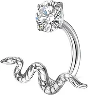 [TRBR] 16G Snake Lip Rings Surgical Steel Jewelry for Labret Piecing, Internally Threaded Horseshoe Lip Piercing, 16 Gauge 8mm, 16G-8mm, Stainless Steel, cubic zirconia