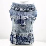 Puppy Clothes for Small Dogs Boy,Classic Western Denim Dog Coat,Dog Jeans Jacket with Leash D-Ring,Pet Cat Costumes,Cooling Harness Vest for Walking (Blue, Medium)