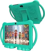PEICHENG Kids Tablet 7 inch Android 12.0 for Toddler, 4GB RAM 32GB ROM Bluetooth IPS Screen Parental Control Dual Camera Shockproof Case for Educational Games, (Green)