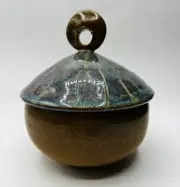 Studio Pottery ANDREW URCH Lidded Jar. Dark Emerald Green And Turquoise Blue EUC