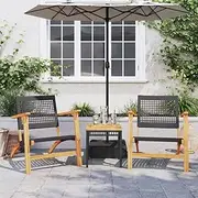 3 Piece Bistro Patio Furniture Set - Black Poly Rattan & Solid Acacia Wood, Outdoor Chairs & Table for Patio, Porch & Balcony, Garden Wicker Conversation Set