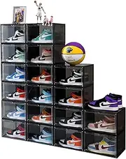 Provecta Shoe Boxes Clear Stackable,Plastic Shoe Box,Shoe Storage Box,Clear Shoe Box,Sneaker Shoe Display 6Pcs (Black)