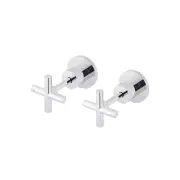 Round Brass Cross Handle Shower Wall Taps - Chrome