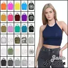 Halter Neck Crop Top Womens Vest Top Plain Tie Knot Top Basic Sleeveless T-Shirt