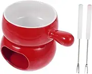 PartyKindom 1set Ceramic Chocolate Fondue Set Forks Melting Pot for Cheese Butter and Sweets for Parties and Gatherings High Temperature Resistant Design