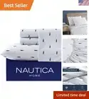 4PC Queen Sheet Set Cotton Percale Whale Stripe Blue Cool Breathable Bedding