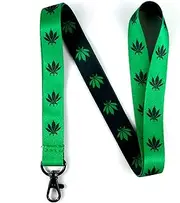 EASTEX Marijuana Leaf Green Black Lanyard Keychain - Weed Vape ID Lanyards for Keys Badge Fob Name Tag Whistle - Cannabis Pot Leaf Stuff - ID Card Holder Keychain for Men Women Pothead (1 Lanyard)