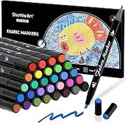 Shuttle Art Fabric Pens, 30 Colours Dual Tip Permanent Fabric Markers for Clothes, T-shirt, Shoes, Non-toxic & No Bleed Permanent Fabric Pens for Kids Adult Painting Writing