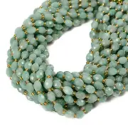 Natural Green Amazonite Faceted Rice Shape Beads Size 6x8mm 15.5 Strand