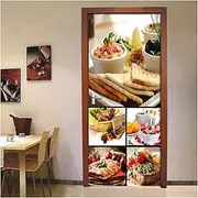 Door Stickers DIY Door Sticker Western Food Mural Wallpaper PVC Wall Decal for Living Room Kitchen Door Decor Poster(95x215cm)