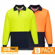 5 x Hi Vis Long Sleeve Food Industry Cotton-Backed Breathable Work Polos MF213