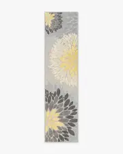 75' x 305' | Machine Washable Runner Rug | Kid & Pet Friendly | Indoor Rug | Floral Medallion Yellow Grey Flatwoven Rug | Ruggable