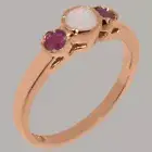 Solid 18k Rose Gold Natural Opal & Ruby Womens Trilogy Ring - Sizes 4 to 12