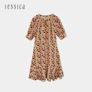 【JESSICA】輕薄舒適花卉印花雪紡短袖洋裝223370