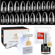 Modelones Nail Tips and Glue Gel x Nail Kit 4 in 1 Nail Glue with 500pcs Half Matte Almond Nails & Portable U V LED Nail Lamp, Fast Nail Extension Valentines for Women Gift
