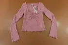 Kimchi Blue Womens Size XS Mauve Olivia Lace V-Neck Long Sleeve Top NWT