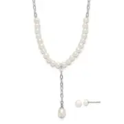 925 Sterling Silver Freshwater Cultured Pearl Dangle Necklace Chain Stud ...