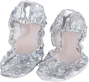 [DEARMAMY] Anti- Shoes Foot Undies Dance Turning Sparkly Gold Flats for Women Foldable Accessories Heel Ballet Shoes Trainer Socks Men Dance Socks Trinket Red Golden