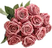 Artificial Flower 12pcs 22'' Long Stem Silk Velvet Rose Real Touch Faux Flower for Wedding Bridal Bouquet Bridesmaid Home Decor Office Hotel Baby Shower Party Prom Centerpiece(Rose Smoke)