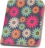 [APHISON] Women's Wallet RFID Blocking Leather Zipper Wallet Purses Slim Compact Bi-fold Wallet for Woman Coin Pocket Small Ladies Purse with ID Window, B4-chrysanthemums, Casual
