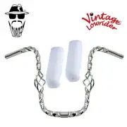 Lowrider Cage Twisted 13" 25.4 Handlebar Chrome Custom 120 Grips Sparkle/White