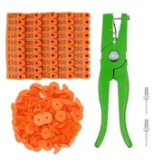 Livestock Sheep Marker Applicator 001-100 Ear Tags for Goat Animals Identification Kit Ear Tagger with 2Pcs Pins Ear Tag Pliers