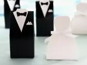 Wedding Favors Laser Cut Bride Groom Boxes White Black 120pcs