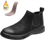 [Vimlo] Men's High Top Leather Elastic Chelsea Boot Slip-On Barefoot Casual Flat Walking Booties Casual Work Dress Ankle Boots(Black Velvet,41)