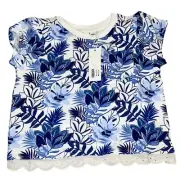 Janie and Jack Blue Cropped Top Blue Leaf Multi-Print Sz 8 NWT