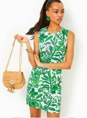 NWT $198 Lilly Pulitzer Mila Stretch Shift Dress Fiddle Leaf Green Escape Plan 2