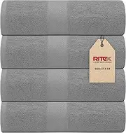 Ritex Set of 4 Bath Towels - 68.5cm x 132cm Cotton Towels for Bathroom - 100% Cotton Bath Towel - 600 GSM Eco-Friendly, Soft & Absorbent Bath Towel - Oeko-Tex Certified (Light Grey)