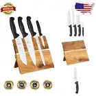 Ergonomic 5-Piece Kitchen Knife Set on Magnetic Board - Black Santoprene Handles