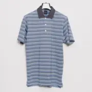 Dunning Golf Shirt Size S Men Surf Blue Stripe Coolmax Polo with Stretch