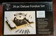 26 Pc Deluxe Fondue Set Service for Six Hot Pot Forks & Wood Serving Tray