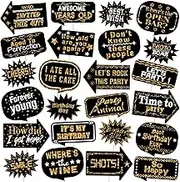 Outus 24 Pieces Photo Booth Props Birthday with Stick Happy Birthday Weddings Graduation Prom Bday New Year Party Supplies Funny Photo Booth Pose Signs Selfie for Men Women(White, Gold)