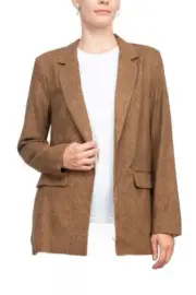 BCBG Generation notched collar open front long sleeve relaxed blazer