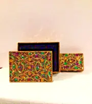 Mardi Gras "Gold Half Circle " Themed 2 Pc Square Trinket/ Jewelry Box Set
