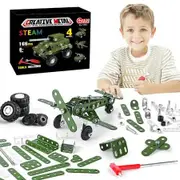 166 PCS 4-in-1 STEM Project Building Toys for Kids,STEM Building Projects Model Airplane Set - Assembly Science Kit Educational Birthday Gift